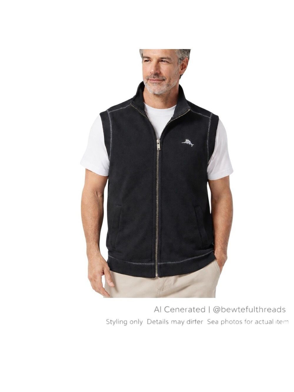 Tommy Bahama XL Black Zip Vest Cotton Coastal Quiet Luxury Pockets